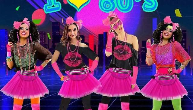 4 females in 80s disco attire