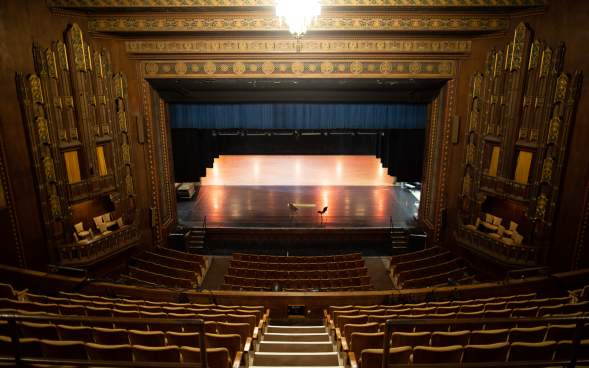 the seats and stage at the Scranton Cultural Center at the Masonic Temple in Scranton, PA
