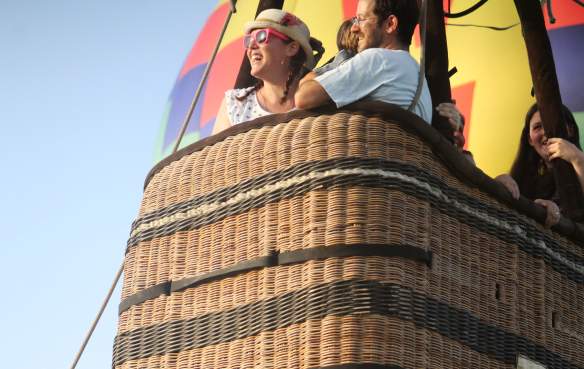 Riders in basket of hot air balloon in Shreveport, Louisiana