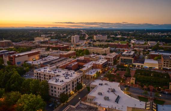 A Downtown Spartanburg aerial shot from 2023