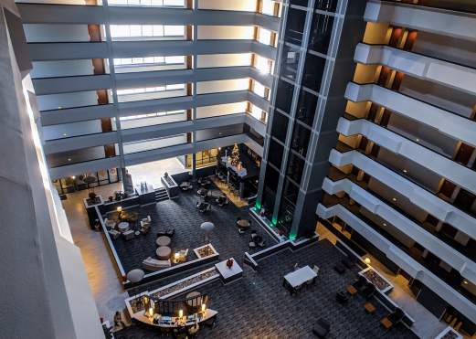 Looking down at a hotel lobby in Beaumont, TX