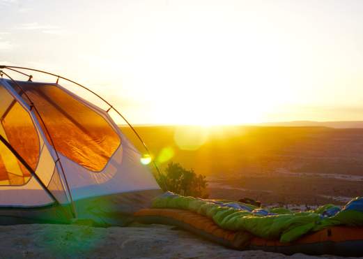 Camping with tent and sleeping bags