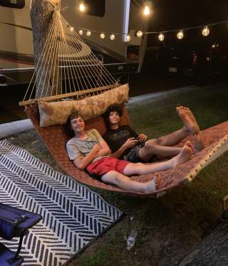 two boys in hammock