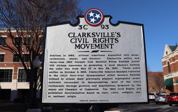 Signage placed at for the Clarksville Civil Rights Movement