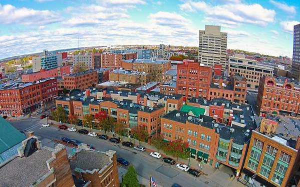Bird's Eye View of Downtown Syracuse and Brick Buidlings