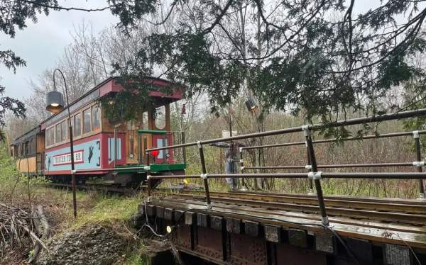 Evening railroad ride with a lounge car in service