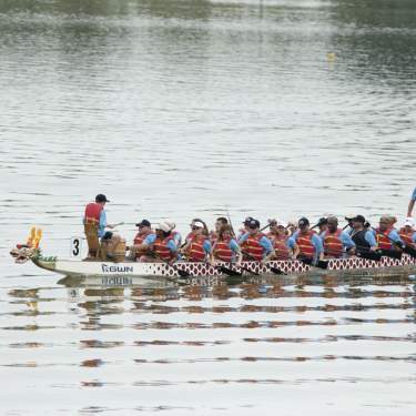 Rowers on a Dragon Boat on Busse Woods Lake