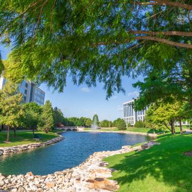 Pond and fountain in the Texas Sculpture Garden at Hall Park