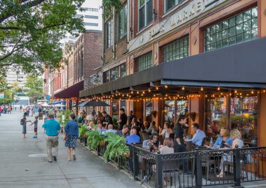 Knoxville's downtown cafes are thriving with a robust range of clientele and outdoor seating