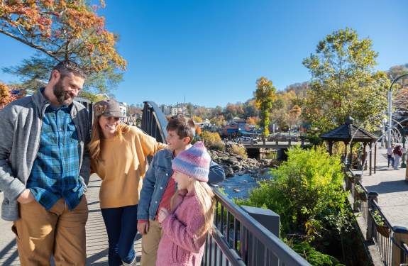family on bridge fall