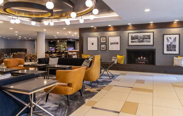 Stylish lobby at the Sheraton Ann Arbor