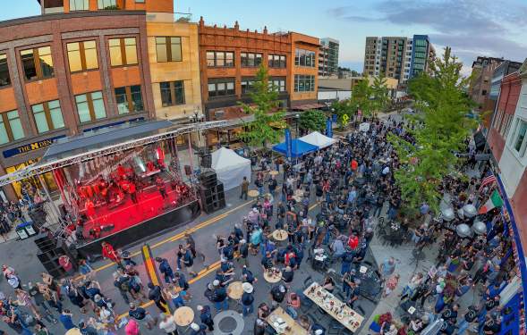 Drone view of the UA Block Party on Main Street