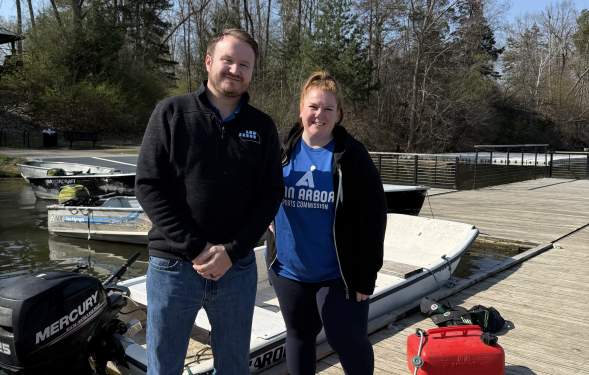 Christine and Zach on the dock at Ford Lake