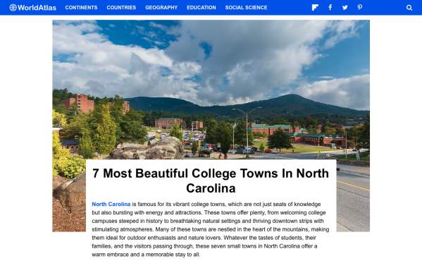 7 Most Beautiful College Towns In North Carolina | World Atlas | June 2025_ Media Mentions