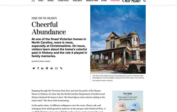 Home for the Holidays - Cheerful Abundance, Our State Magazine, December 2024_ media mention slide