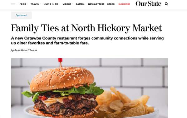 Family Ties at North Hickory Market, Our State Magazine, Media Mention