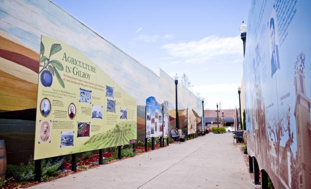 Gilroy Paseo with a blue sky