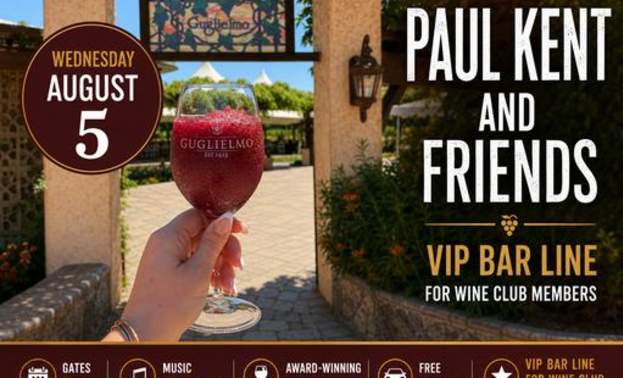 Vines & Vibes Summer Concert Series at Guglielmo Winery Featuring PAUL KENT & FRIENDS