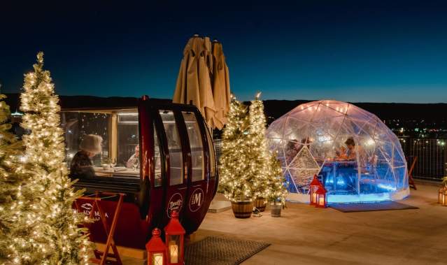 People Dining on Patio of Devil's Kitchen