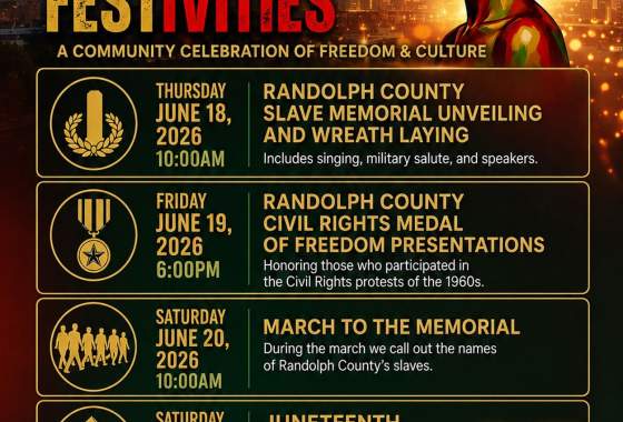 Randolph County Juneteenth Festivities: Randolph County Slave Memorial Unveiling & Wreath Laying