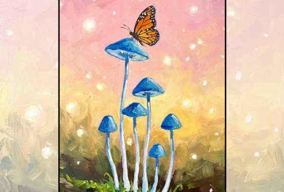 Paint & Sip “Butterfly on Blue Mushrooms”