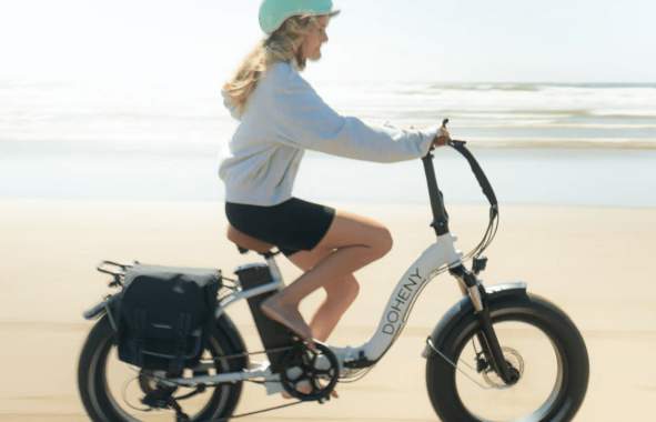 Woman Electric Bicycle Beach