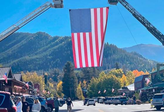 American flag hung over Grand Ave. for the constitution week parade