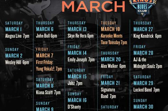 BB King's Blues Club March Calendar