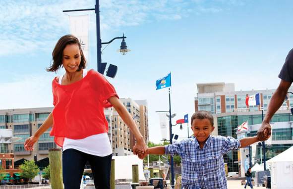 Family of three at National Harbor