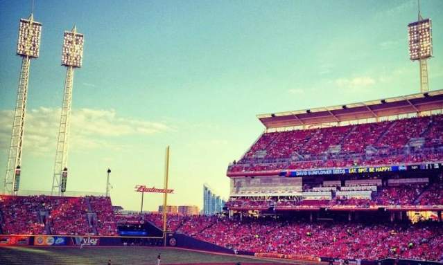 Dedicated Reds fans sit outside Great American Ball Park for every