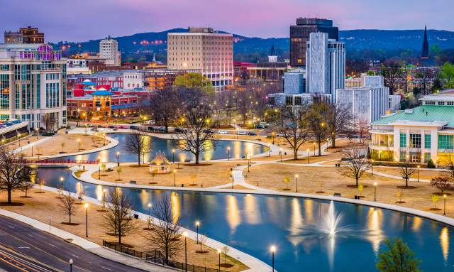 Downtown Huntsville- winter - park lights