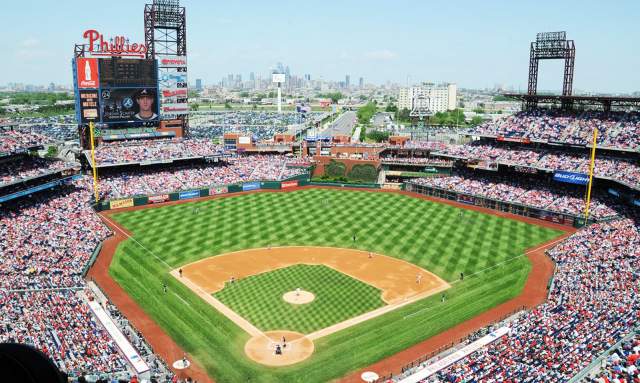 Aerial view a crowd in the stands of Citizens Bank Ballpark in Philadelphia, PA