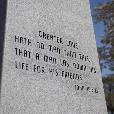 Military Monument with John 15:13, "Greater Love Hath No Man Than This, That a Man Lay Down His Life For His Friends."