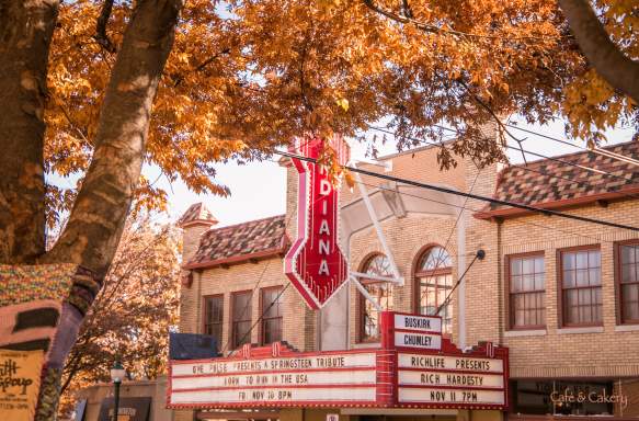 Exterior of the Buskirk-Chumley Theater during the fall season