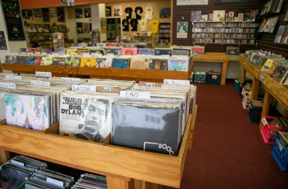 Display of vinyl records at Landlocked Music