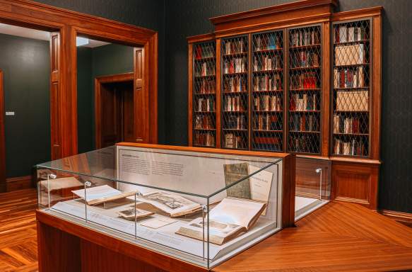 Displays of cultural artifacts at Lilly Library