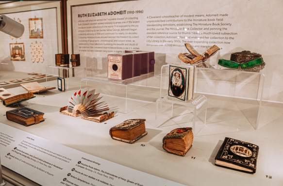 A display of Lilly Library's miniature book collection