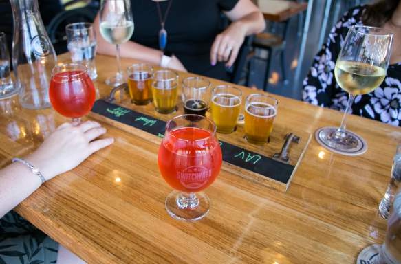 An assortment of beers and wines from Switchyard Brewery