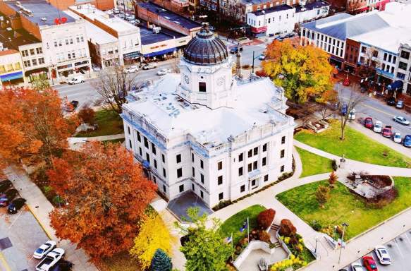 Aerial shot of The Square during fall