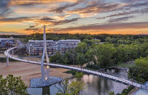 The Dublin Link pedestrian bridge west side sunset