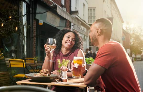 Casual couple dining alfresco