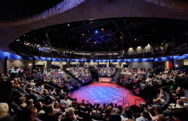 a packed house waits for the show to begin at New Vic Theatre in Newcastle under Lyme