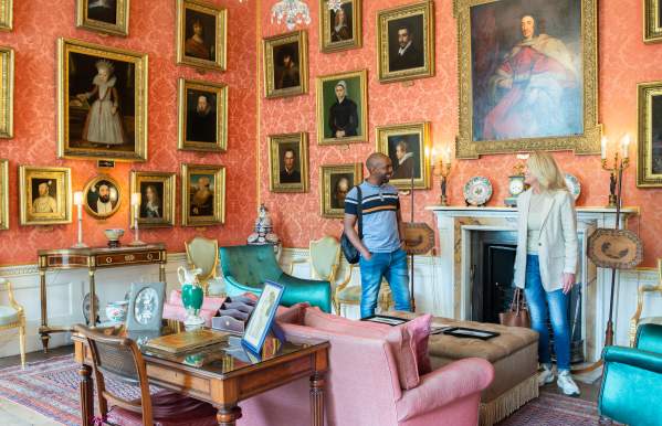 admiring the art on display