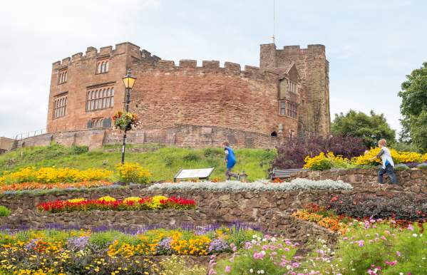 Tamworth Castle gardens in flower