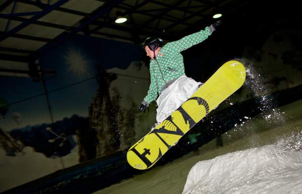 Snowboarder in flight action at Snowdome Tamworth