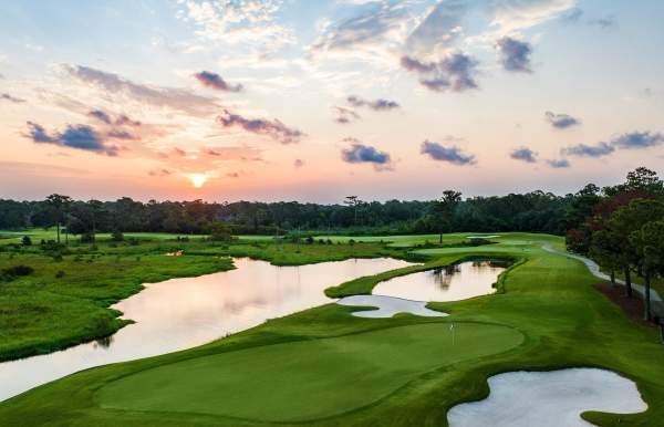Golf course green with sand trap