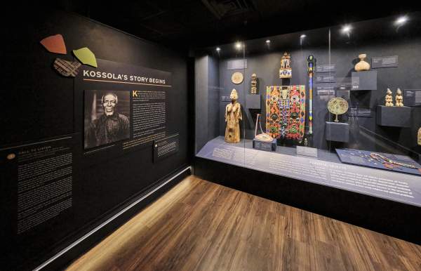 African artifacts in a display cabinet