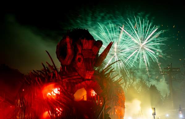 Fireworks behind Wicker Man