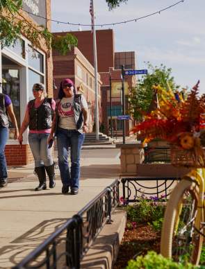 Ladies walking downtown.