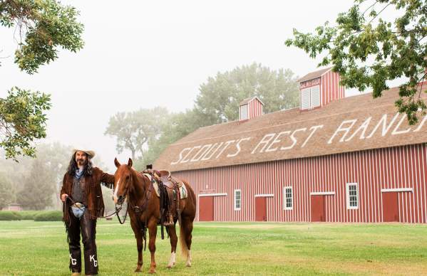 Buffalo Bill with Horse at Barn